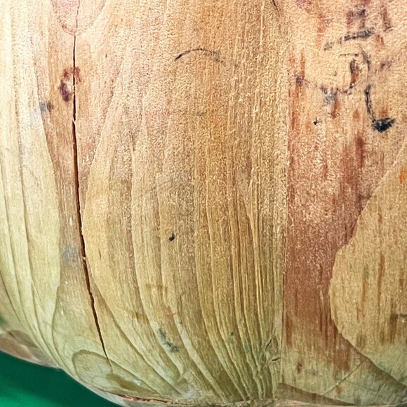 Rustic Handmade Wood Pumpkin Bowl Basket Metal Leaf Handles Fall Farmhouse - Picture 9 of 12